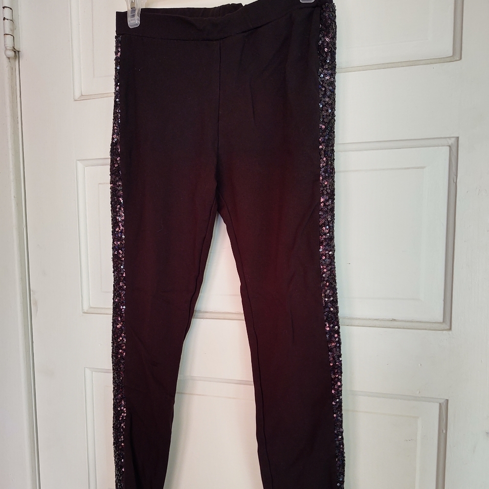 Girls black leggings with sequin sides